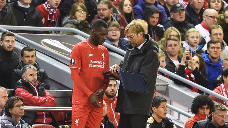 Jurgen Klopp (left) has used Christian Benteke mostly from the bench in 2016