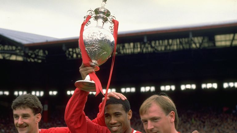 John Barnes (centre) won eight trophies in 10 years at Liverpool