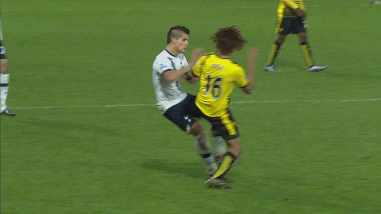 Nathan Ake was given his marching orders for a high challenge on Erik Lamela 