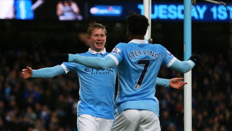 Raheem Sterling and Kevin de Bruyne celebrate