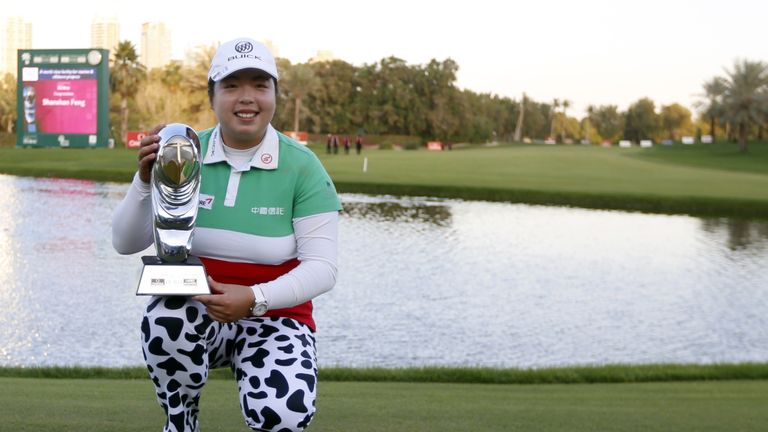 Shanshan Feng lifted the Omega Dubai Ladies Masters trophy for the third time in four years