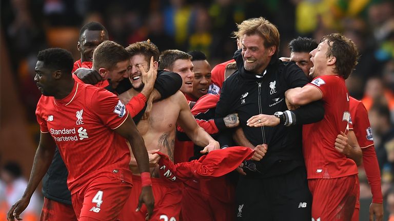 Adam Lallana's stoppage-time goal saw Liverpool beat Norwich 5-4 last month
