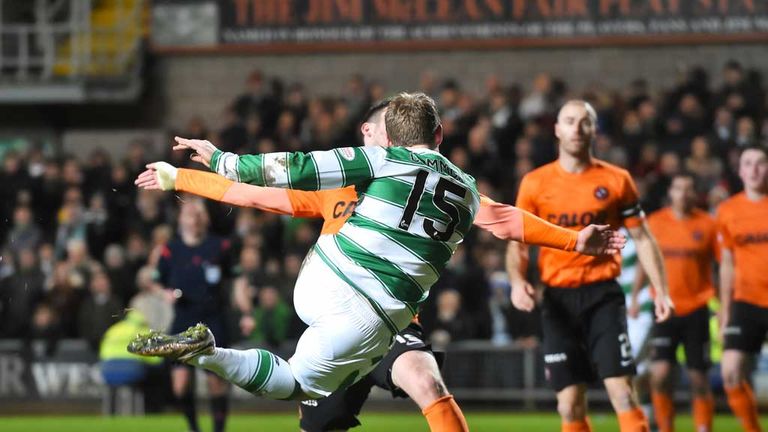 Kris Commons claims the goal of the night as he volleys in Celtic's fourth goal