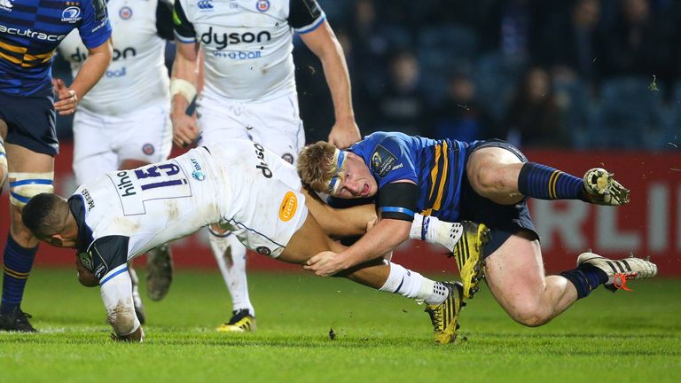 James Tracy tackles Bath full-back Anthony Watson