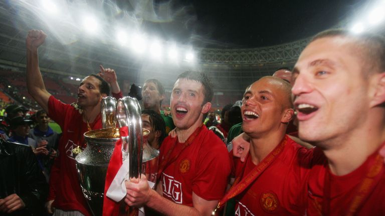 Vidic (far right) won the Champions League with United in 2008