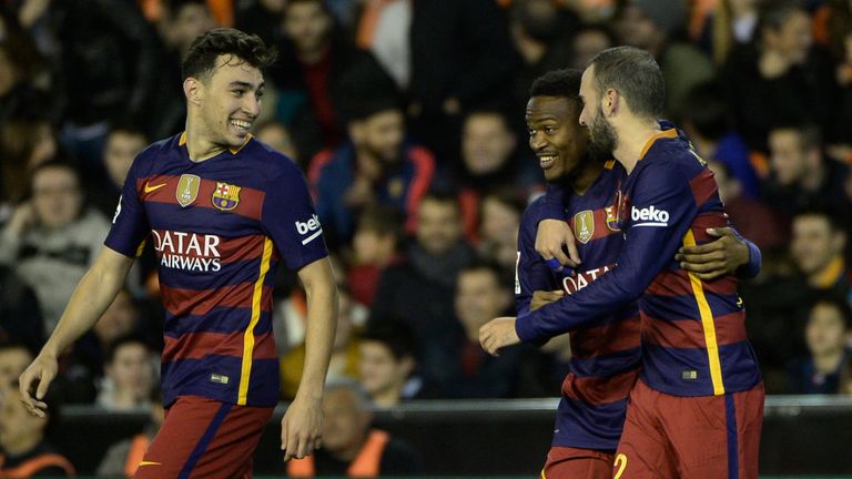 Wilfrid Kaptoum is congratulated after equalising late on for Barcelona