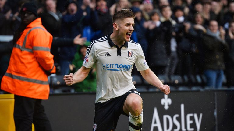 Tom Cairney celebrates after scoring against Charlton