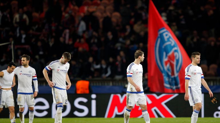Chelsea players look dejected following their 2-1 defeat in Paris