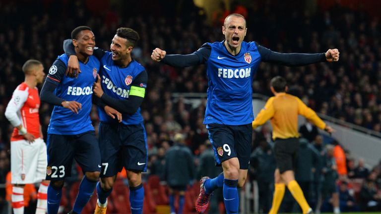 Monaco's Dimitar Berbatov celebrates scoring in the first leg in 2015