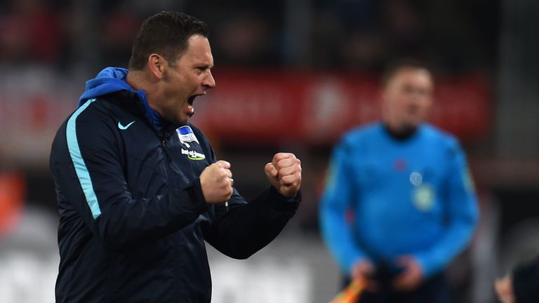 Hertha's head coach Pal Dardai celebrates victory