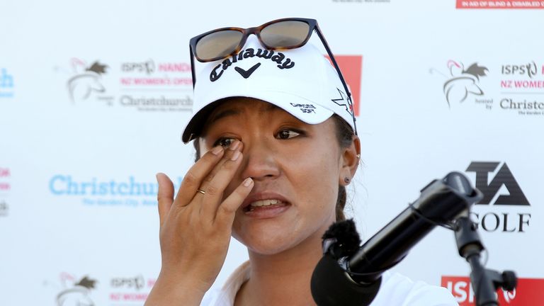 Lydia Ko wipes away tears after winning the New Zealand Women