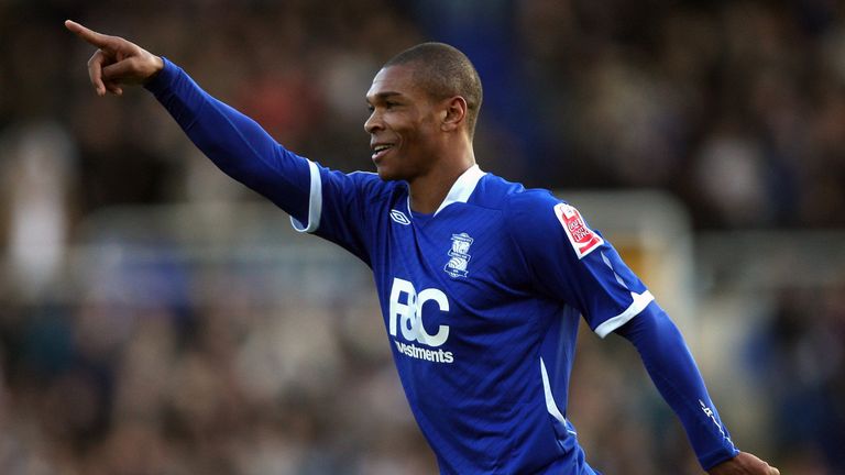 Marcus Bent celebrates scoring for Birmingham against Watford in December 2008