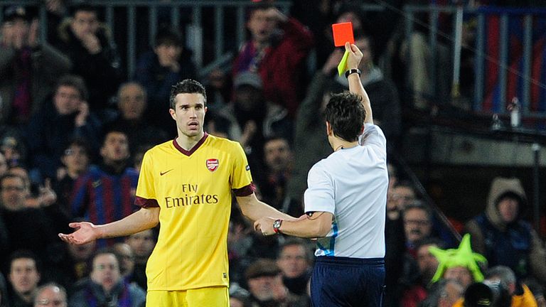 Robin van Persie received a harsh red card at the Nou Camp