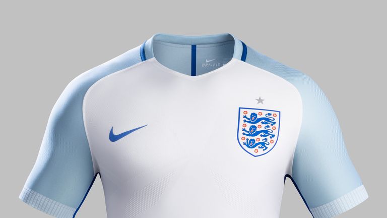 England's new home shirt features light blue shoulder panels