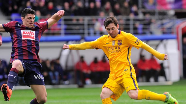Messi scoring his first against Eibar