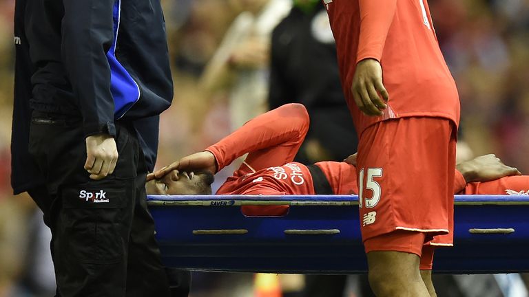 Divock Origi was carried off on a stretcher during Liverpool's 4-0 win over Everton last Wednesday