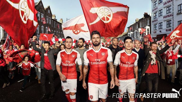 Arsenal players model their 2016/17 kit (image c/o Puma)