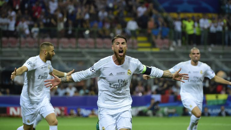 Sergio Ramos celebrates scoring the opening goal