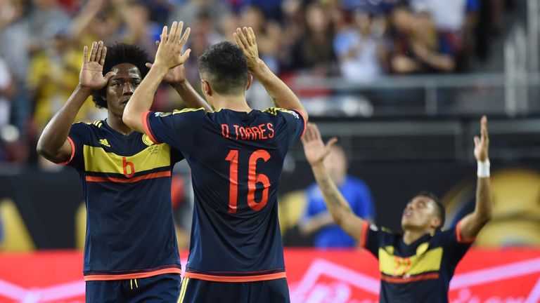 Colombia players celebrate after beating USA