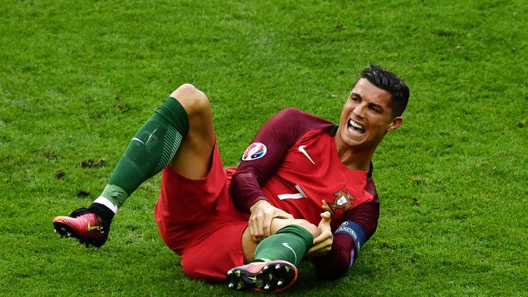 Ronaldo attempted to continue, but eventually came off in tears