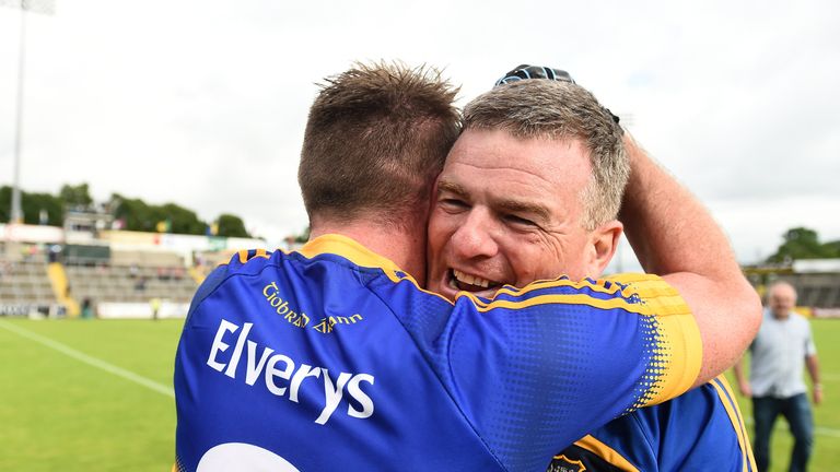 Tipperary manager Liam Kearns celebrates with Peter Acheson after the final whistle