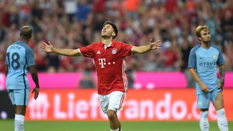 Bayern Munich's Erdal Ozturk celebrates scoring against Manchester City