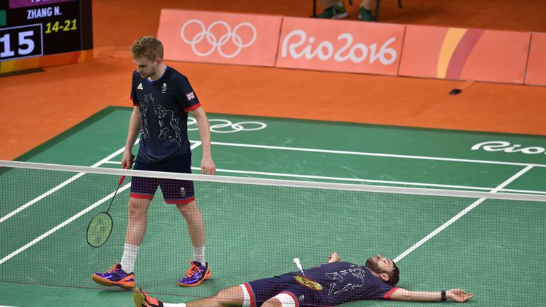 Langridge lies flat on his back as he completes a famous victory alongside Ellis