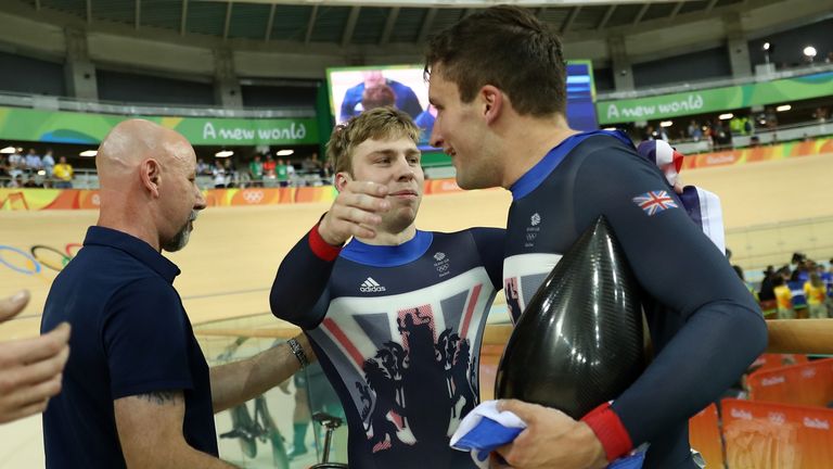 Skinner (right) is congratulated by Hindes