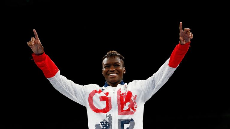 Gold medallist Nicola Adams of Great Britain poses during the medal ceremony