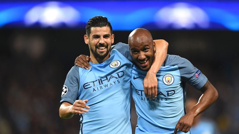 Fabian Delph (right) celebrates with Nolito after scoring the opening goal of the game