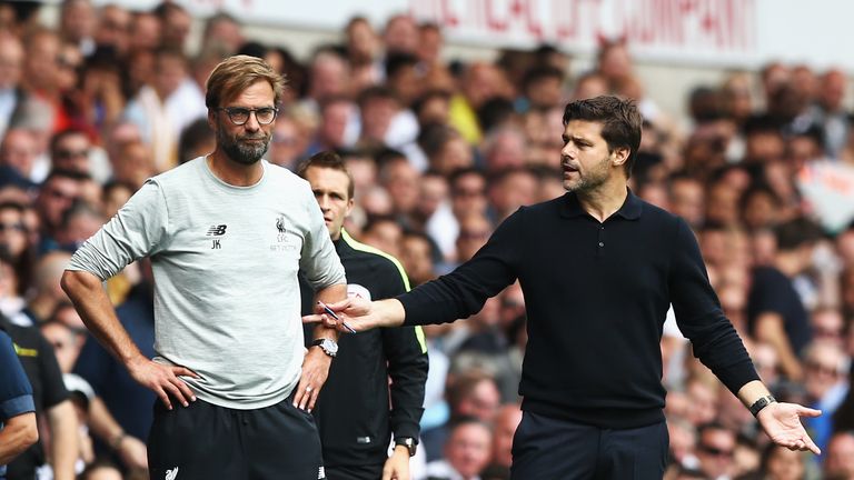 Tottenham's Pochettino (R) and Liverpool's Klopp are yet to win a trophy at their clubs