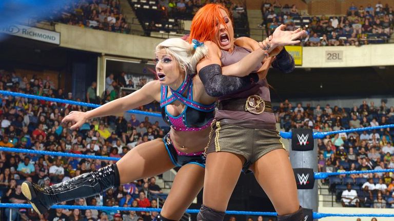 Lynch grapples with Bliss in the Women's Title match