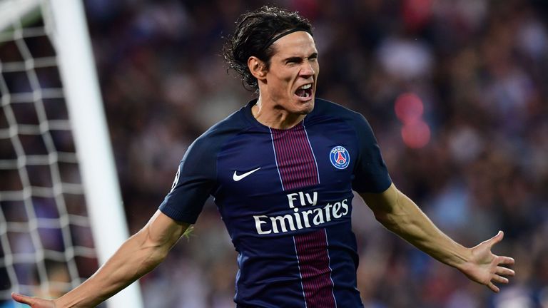 Edinson Cavani celebrates after opening the scoring