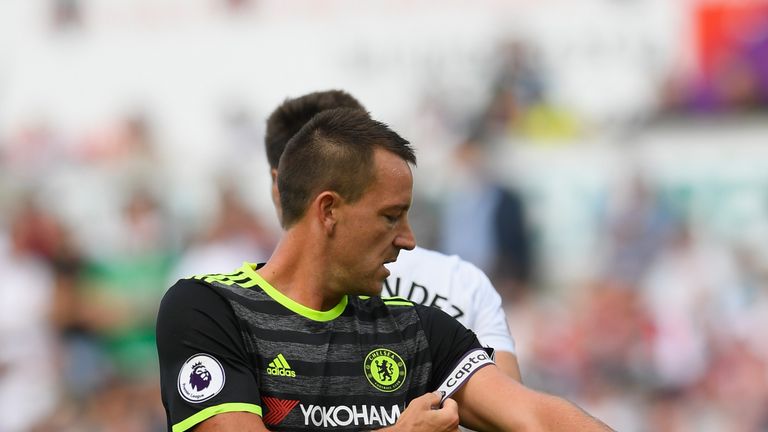 John Terry left the Liberty Stadium on crutches on Sunday