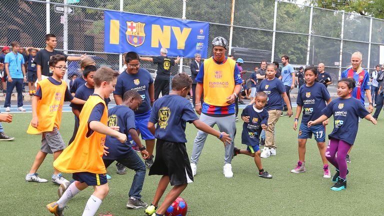 Ronaldinho was present as Barcelona launched plans for further US soccer schools