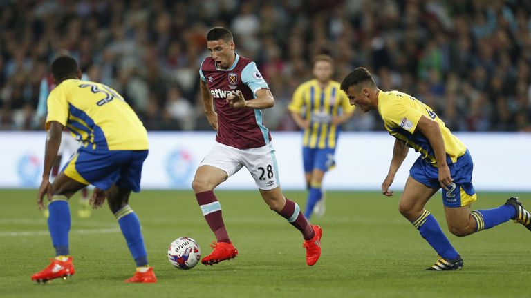 Jonathan Calleri (C) featured for West Ham on Wednesday evening