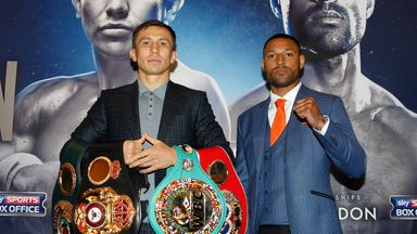 Gennady Golovkin and Kell Brook pose for photos at the press conference