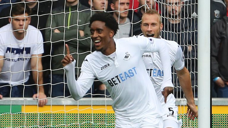 Leroy Fer celebrates opening the scoring for Swansea