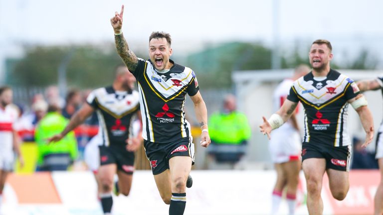 Salford's Gareth O'Brien celebrates winning the Million Pound Game