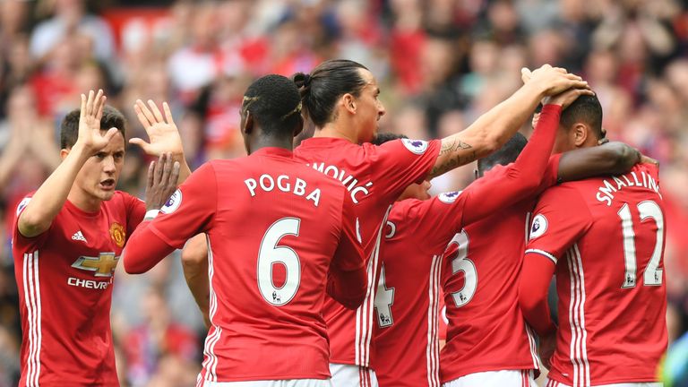 Ander Herrera celebrates with Paul Pogba