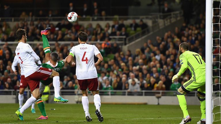 Jonathan Walters attempts an overhead kick in the first half