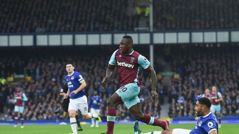 Michail Antonio (middle) has played up front in the last two games for West Ham