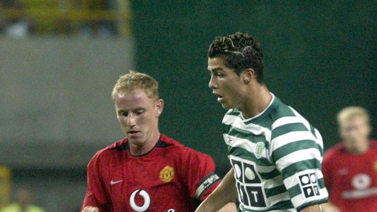 Ronaldo in action for Sporting Lisbon against Manchester United in 2003