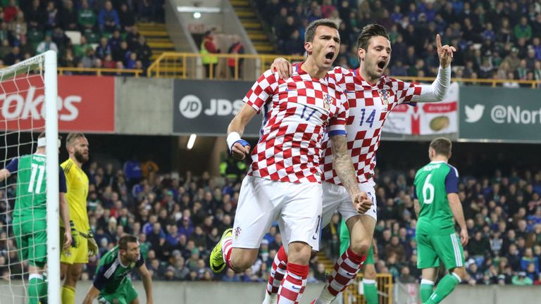 Croatia skipper Mario Mandzukic (C) celebrates scoring his team