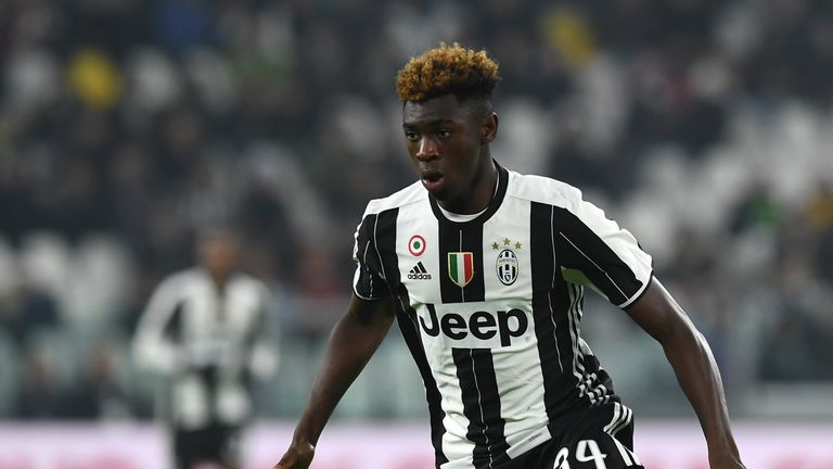 Moise Kean looks on during his senior debut for Juventus, as he makes history as the first 2000-born player to feature in Serie A