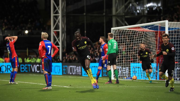 Yaya Toure scored twice on his return to action for Manchester City away at Crystal Palace