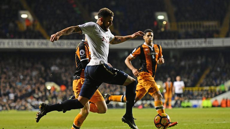Kyle Walker bursts into the penalty area to set up Tottenham's second goal for Eriksen