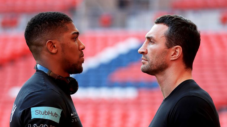 Anthony Joshua and Wladimir Klitschko fight at Wembley Stadium on April 29