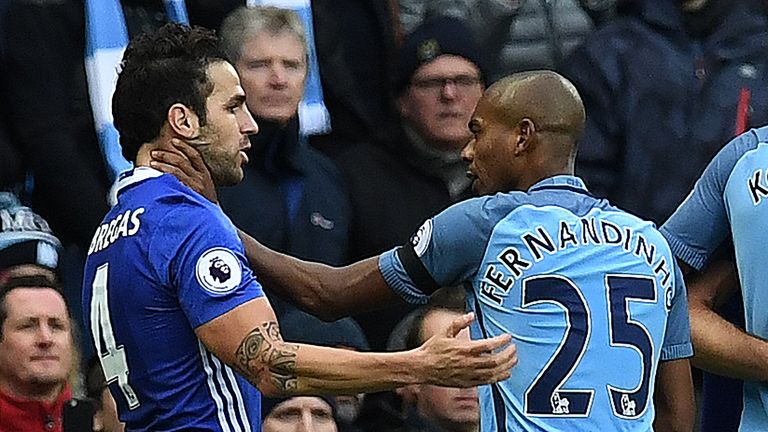 Fernandinho was punished for clashing with Cesc Fabregas