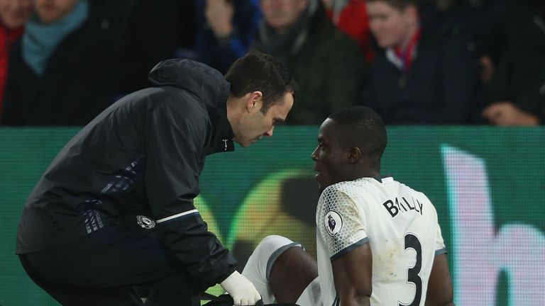 Eric Bailly's receives attention during the match between Crystal Palace and Manchester United